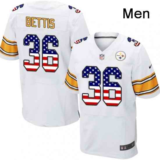 Mens Nike Pittsburgh Steelers 36 Jerome Bettis Elite White Road USA Flag Fashion NFL Jersey